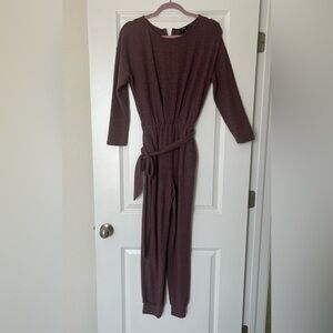 Express Purple Cozy Belted L/S Jumpsuit